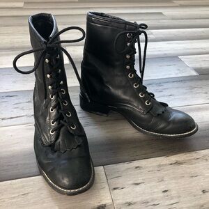 Vintage 1970s-80s Laredo 'Roper' Black Leather Lace Up Kiltie Boots